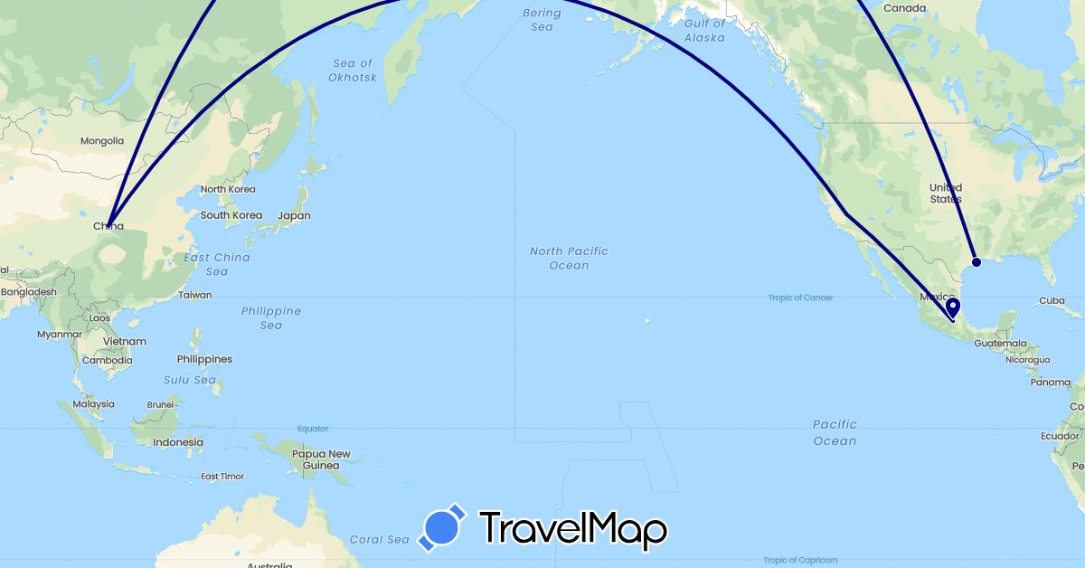 TravelMap itinerary: driving in China, Mexico, United States (Asia, North America)